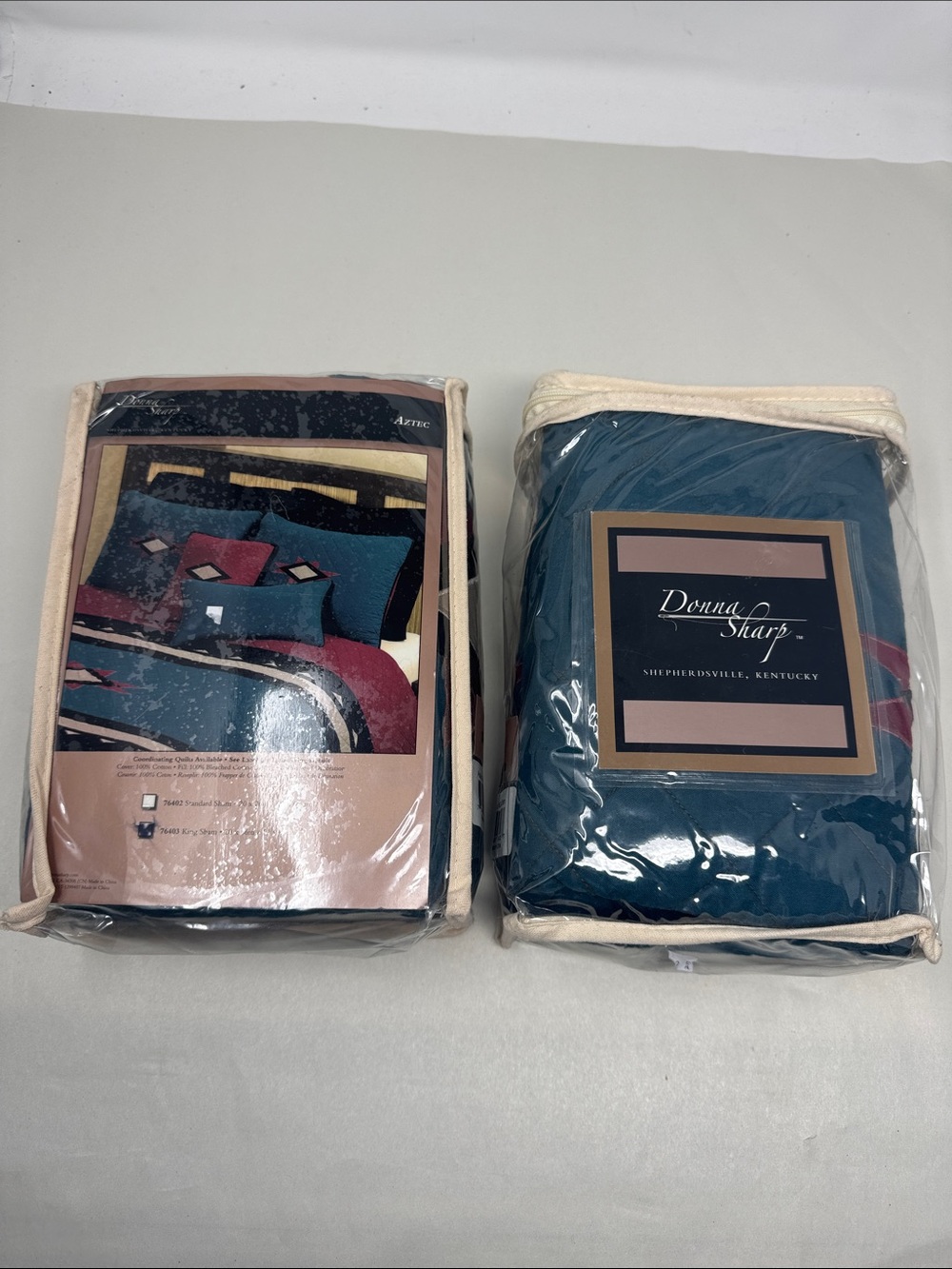 VINTAGE DONNA SHARP KING PILLOW SHAMS AZTEK LOT / PAIR OF 2 QUILTED